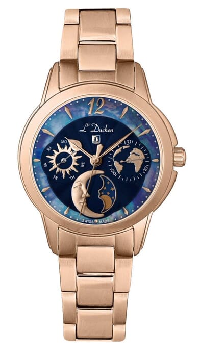 Женские часы L`Duchen Petit Celeste D 857.40.37, механизм кварцевый, циферблат синий, браслет нержавеющая сталь — Изображение 1